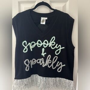 NEW QUEEN OF SPARKLES spooky & sparkly feather tank top in black